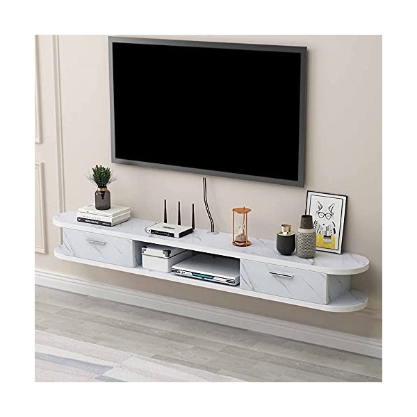 Console TV Suspendue, Meuble TV Flottant avec 2 tiroirs, étagère de composant de Centre de Divertissement pour Console Audio/
