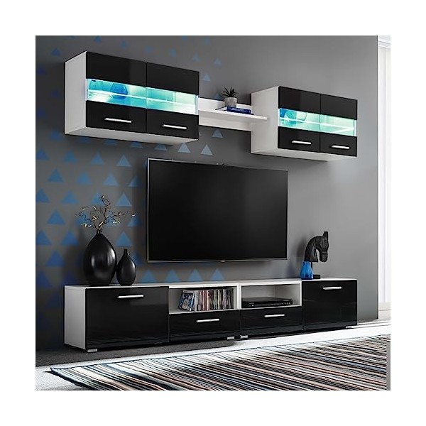 Meuble TV, Meuble TV Suspendu, Meuble TV LED, Meuble TV Industriel, Meuble Chambre, Convient pour Salon ou Chambre, Ensemble 