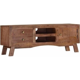 Suuim Meuble TV Classique en Bois avec Espace de Rangement, Centre de Divertissement en Bois de manguier Brut, Console TV, Me