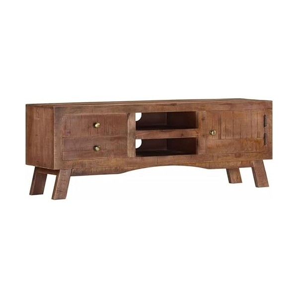 Suuim Meuble TV Classique en Bois avec Espace de Rangement, Centre de Divertissement en Bois de manguier Brut, Console TV, Me