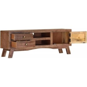 Suuim Meuble TV Classique en Bois avec Espace de Rangement, Centre de Divertissement en Bois de manguier Brut, Console TV, Me