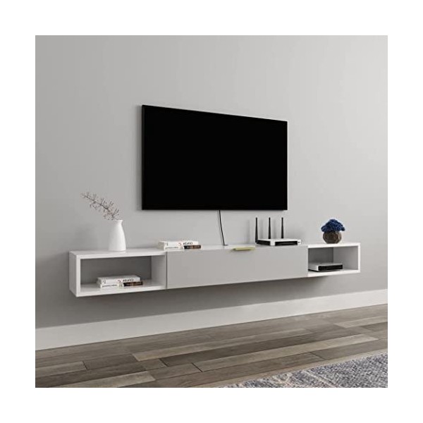 Meuble de rangement en bois pour console multimédia – Support TV flottant pour centre de divertissement – Étagère murale pour