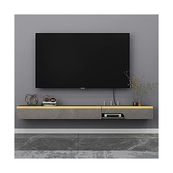 EsEntL Meuble TV Flottant, unité Murale Flottante de Divertissement en Bois de Conception à clapet avec Trou de Fil, Convient