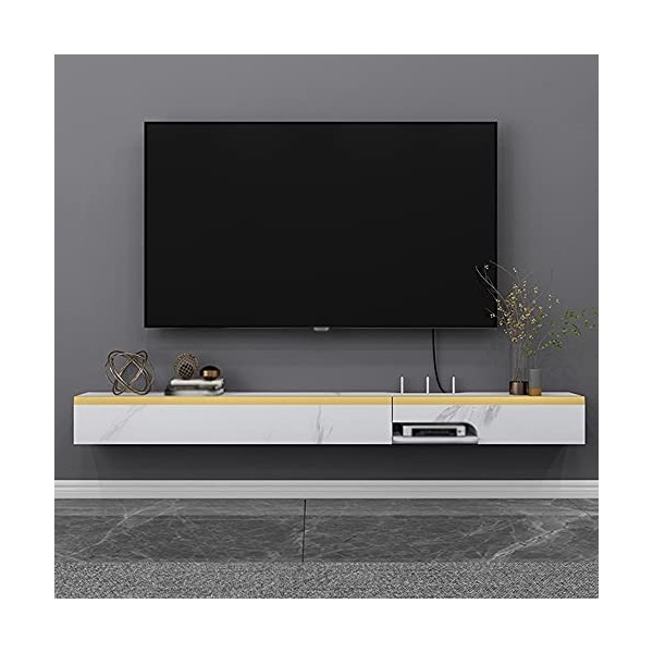 EsEntL Meuble TV Flottant, unité Murale Flottante de Divertissement en Bois de Conception à clapet avec Trou de Fil, Convient