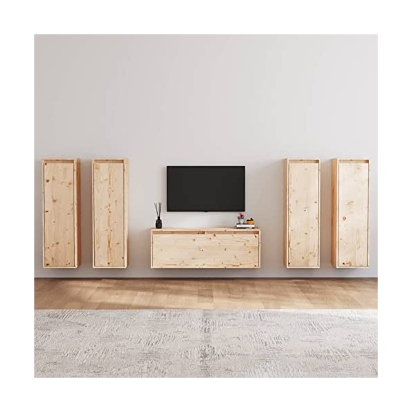 ZEYUAN Meubles TV 5 pcs Bois Massif de pin,Table Basse Salon Meuble TV,Meuble TV,Table Basse Couleurs