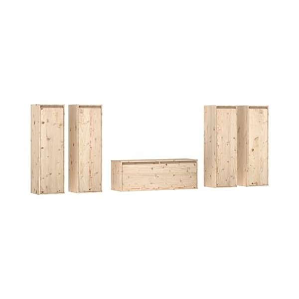 ZEYUAN Meubles TV 5 pcs Bois Massif de pin,Table Basse Salon Meuble TV,Meuble TV,Table Basse Couleurs