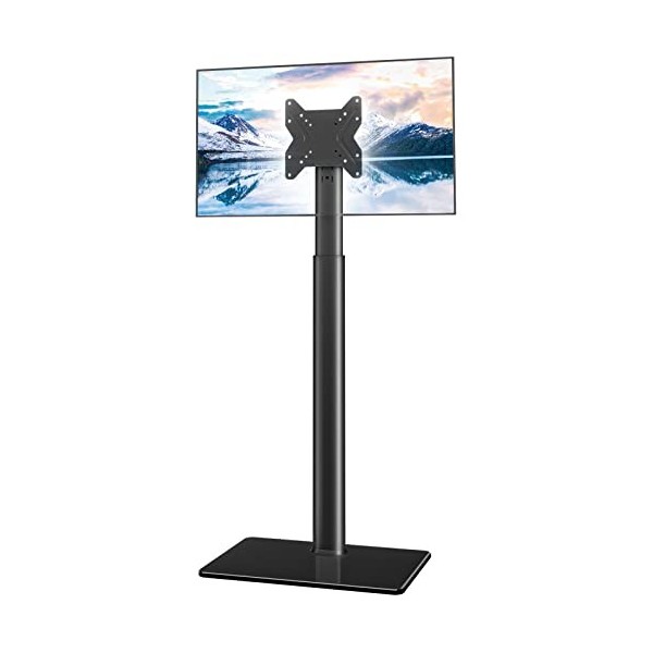 Hemudu Montage mural Meuble Télé Pied Support Pivotant pour TV Ecran de 19 à 42 Pouces LED LCD Plasma avec 2 Etagères en Verr