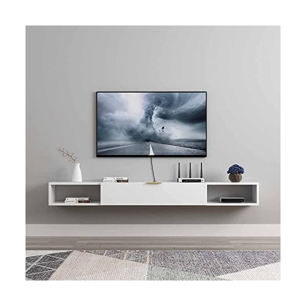 Meuble de Rangement TV Mural, Meuble TV Flottant Mat, Meubles de Maison pour Centre de Divertissement Média pour Salon Chambr