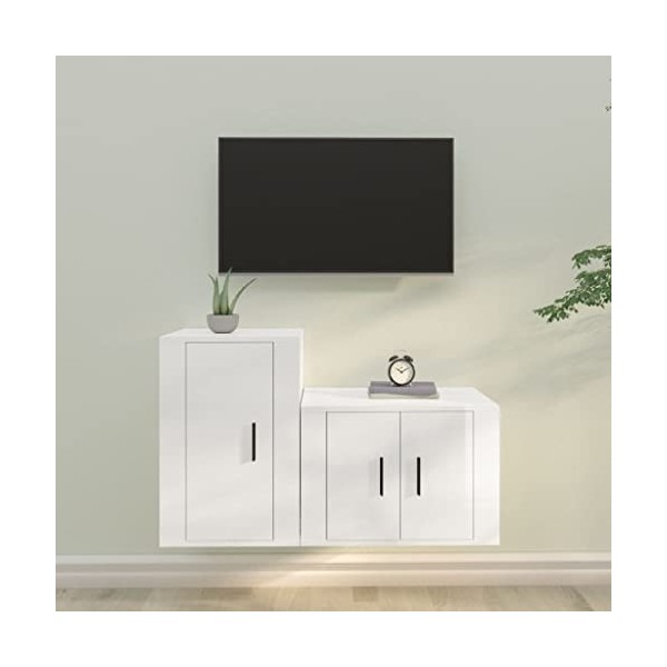 Meuble TV 2 pièces en bois blanc brillant