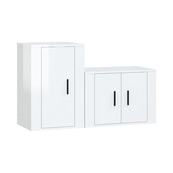 Meuble TV 2 pièces en bois blanc brillant
