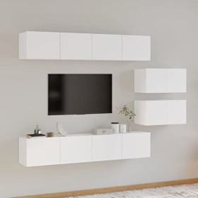 heybb Ensemble de Meubles TV 6 pcs Blanc Bois dingénierie,Table TV,Ensemble Meuble TV,Meuble TV