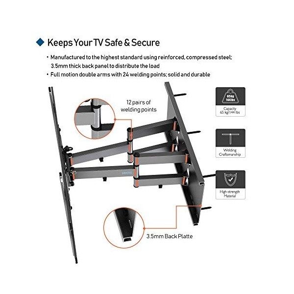 BONTEC Support Mural TV Orientable et Inclinable, Support TV Mural LED LCD Incurvée/Plate de 37-80 Pouces avec Double Bras Ul
