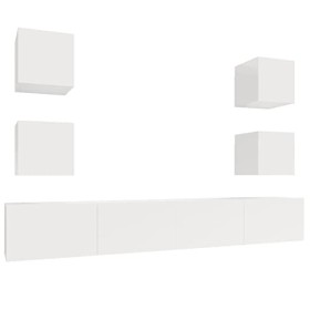 LAPOOH Ensemble de Meubles TV 6 pcs Blanc Brillant Bois dingénierie,Meuble Haut Salon,Meuble TV Étagère,Meuble dangle TV