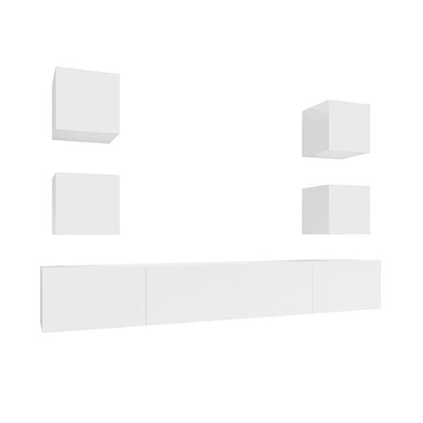 LAPOOH Ensemble de Meubles TV 6 pcs Blanc Brillant Bois dingénierie,Meuble Haut Salon,Meuble TV Étagère,Meuble dangle TV