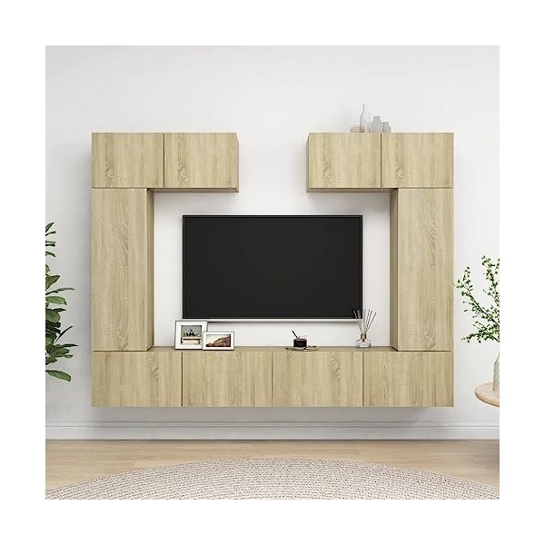 LAPOOH Ensemble de Meuble TV 6 pcs Chêne Sonoma Aggloméré,Meuble Bas Salon,Meuble TV Longueur,Meubles De Salon TV