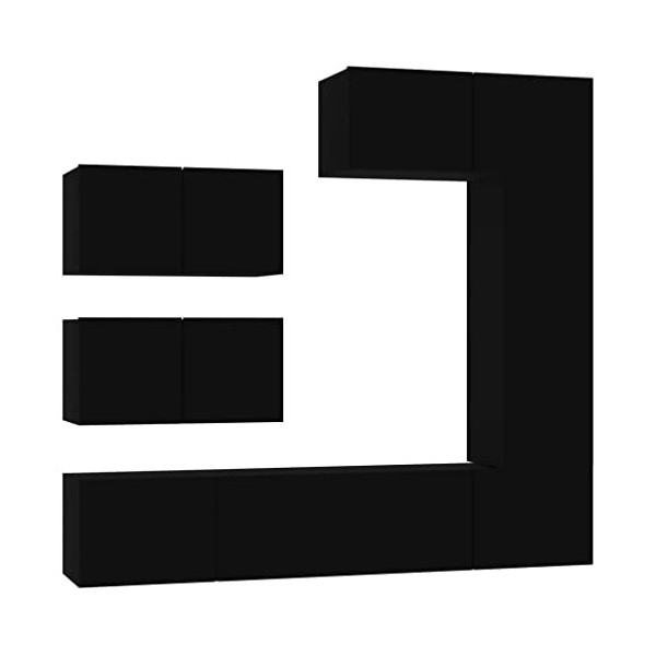 Camerina Ensemble de Meubles TV 6 pcs Noir Bois dingénierie,Meuble TV,Table Basse Salon Meuble TV,Table Basse LED Couleurs