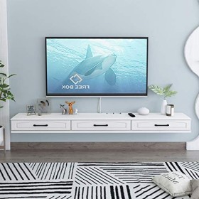 Floating TV Plateau Accueil Montage Mural TV Console Media Console Support TV Divertissement Shelf Meuble TV avec 2 tiroirs e