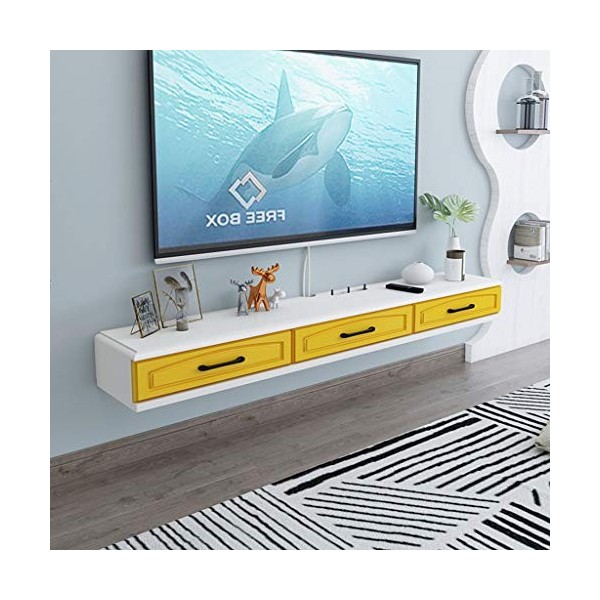 Floating TV Plateau Accueil Montage Mural TV Console Media Console Support TV Divertissement Shelf Meuble TV avec 2 tiroirs e