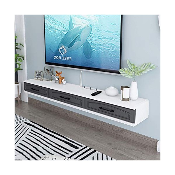 Floating TV Plateau Accueil Montage Mural TV Console Media Console Support TV Divertissement Shelf Meuble TV avec 2 tiroirs e