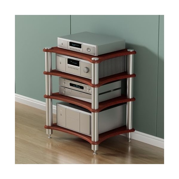 Support Multimédia AV, Meuble TV, Support Stéréo dangle, Tour Audio avec Étagère en Bois Et Cadre en Acier, Étagères De Rang