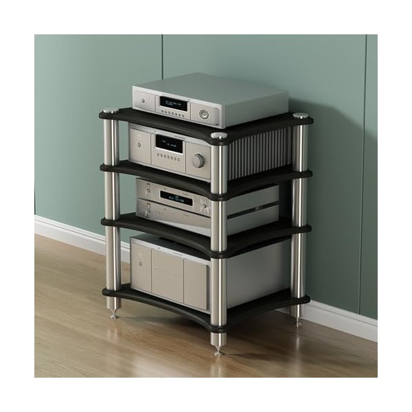 Support Multimédia AV, Meuble TV, Support Stéréo dangle, Tour Audio avec Étagère en Bois Et Cadre en Acier, Étagères De Rang