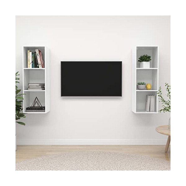 TOYOCC Centres de divertissement et supports TV, meubles TV muraux 2 pièces en bois blanc brillant