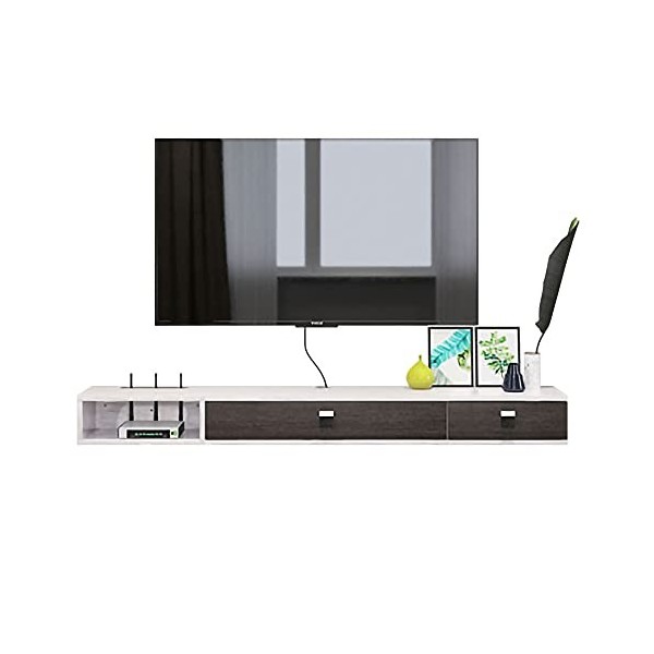 EsEntL Meuble TV Flottant, Centre de Divertissement multimédia en Bois Massif, Console TV Suspendue Multifonction avec 2 tiro