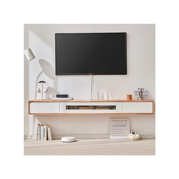 Meuble TV Moderne pour Petit Appartement avec Portes, Unité TV Flottante, Armoire De Rangement Murale, Étagère Flottante pour