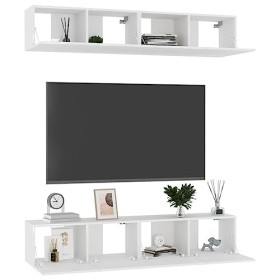 Hotorun Lot de 4 meubles TV pour le salon - 80 x 30 x 30 cm - Matériau du bois - Blanc brillant - Armoire murale tendance - E