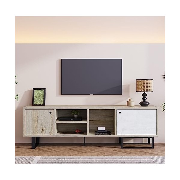 Sweiko Meuble TV 160 L x 40 B x 51.5 H cm, Table TV Lowboard Moderne, Meuble TV Bas Meuble TV avec 2 Portes et Un Compartimen