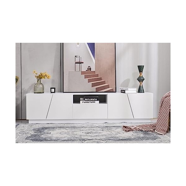 Sweiko Meuble TV 160 L x 40 B x 51.5 H cm, Table TV Lowboard Moderne, Meuble TV Bas Meuble TV avec 2 Portes et Un Compartimen