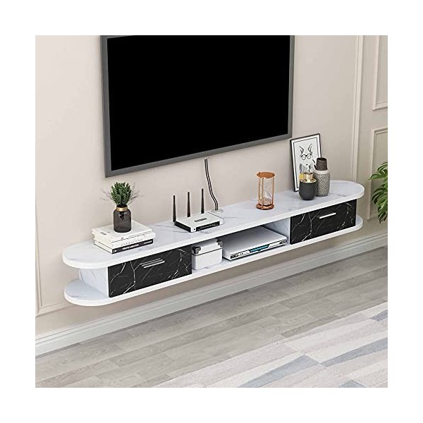 StrOux Meuble TV Flottant Console TV Suspendue, Meuble TV Flottant avec 2 Tiroirs, Audio Hello