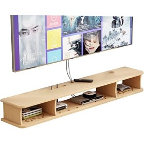Table TV Meuble TV Mural 120/140Cm Meuble TV Flottant, Étagère de Décodeur, Petite Console Multimédia Murale, Étagères de Ran