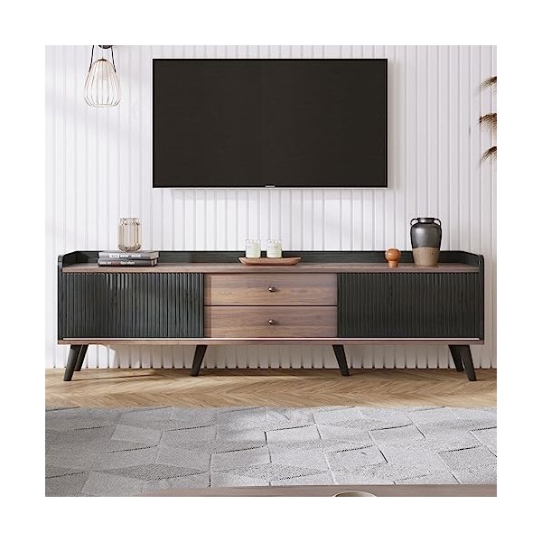 Sweiko Meuble TV 160 L x 40 B x 51.5 H cm, Table TV Lowboard Moderne, Meuble TV Bas Meuble TV avec 2 Portes et Un Compartimen