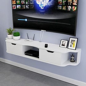 EsEntL Meuble TV Mural, Meuble TV Flottant avec 2 tiroirs, unité de Rangement TV Murale pour Salon Chambre à Coucher, Gain de