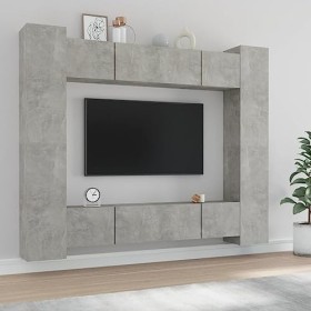 Ensemble de Meubles TV 8 pcs Gris béton Bois dingénierie - Meuble TV sur Salle de Séjour, Salon et Chambre à Coucher