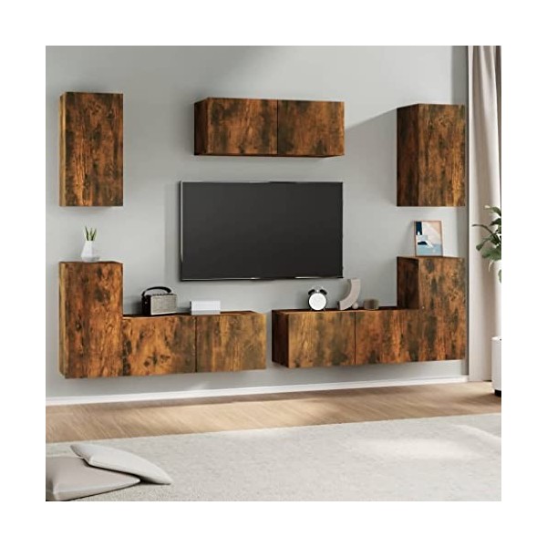 heybb Ensemble de Meubles TV 7 pcs Chêne fumé Bois dingénierie,Meuble TV,Table Basse Salon Meuble TV,Table Basse Couleurs