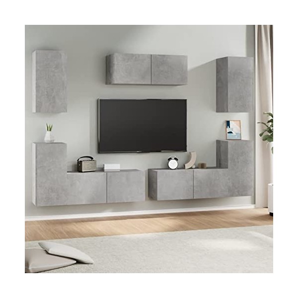 LAPOOH Ensemble de Meubles TV 7 pcs Gris béton Bois dingénierie,Meuble TV,Table Basse Salon Meuble TV,Table Basse Couleurs