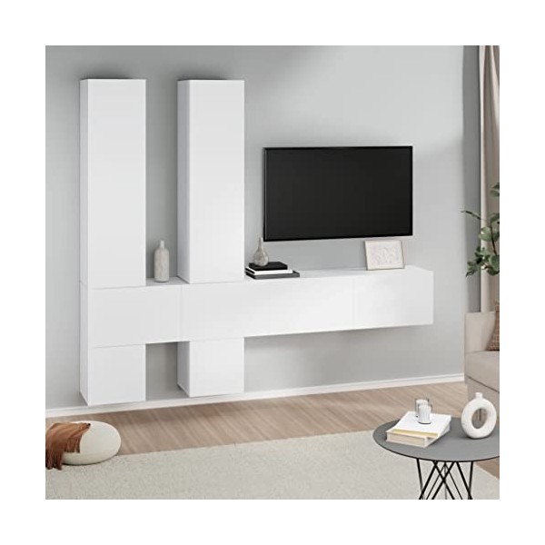 heybb Meuble TV Mural Blanc Bois dingénierie,Meuble TV,Table Basse Salon Meuble TV,Table Basse LED Couleurs