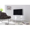 Homeology Meuble TV d’angle incurvé Pangea Beam-thru 81,3&nbsp;-&nbsp;139,7&nbsp;cm Porte en verre blanc.