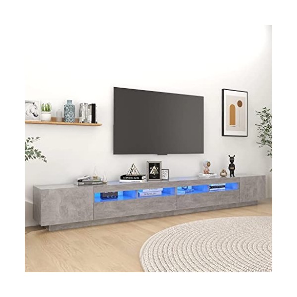 Higsose Meuble TV Salon avec Lumières LED RVB Gris Béton 300x35x40 cm Aggloméré Armoire Multimédia Rangement Ample Ranger Soi