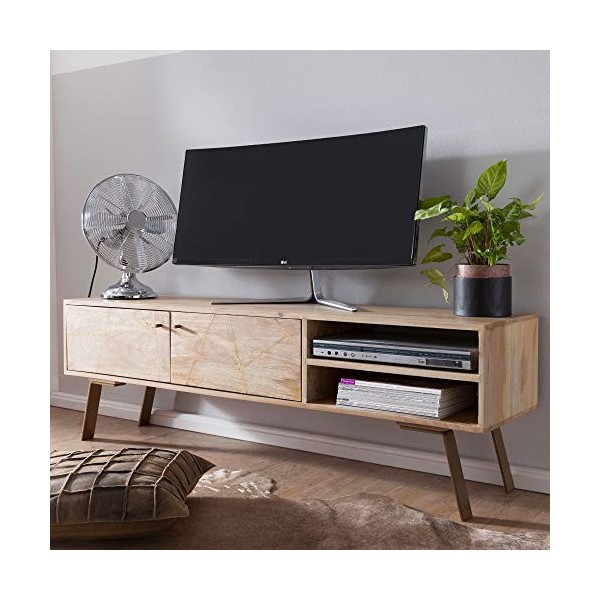 FineBuy Meuble TV Bois Massif Mango 145 x 47 x 35 cm Lowboard TV Commode | Étagère pour la télévision - pour téléviseur jusqu