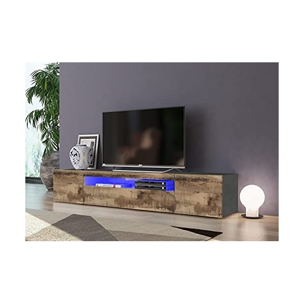 Dmora Meuble TV de salon, Made in Italy, Meuble TV de style industriel avec 3 portes et étagères, cm 200x40h37, couleur Ardoi