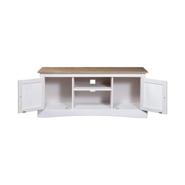 CARESHINE Meuble TV Rustique - Meubles en Pin Mexicain Meuble TV Blanc Gamme Corona Meuble TV - Console Multimédia en Bois Ma