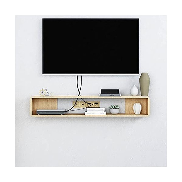 Meuble TV Mural, Meuble TV Flottant avec Rangement Ouvert, Support de Divertissement Suspendu pour décodeur de Routeur/a/80Cm