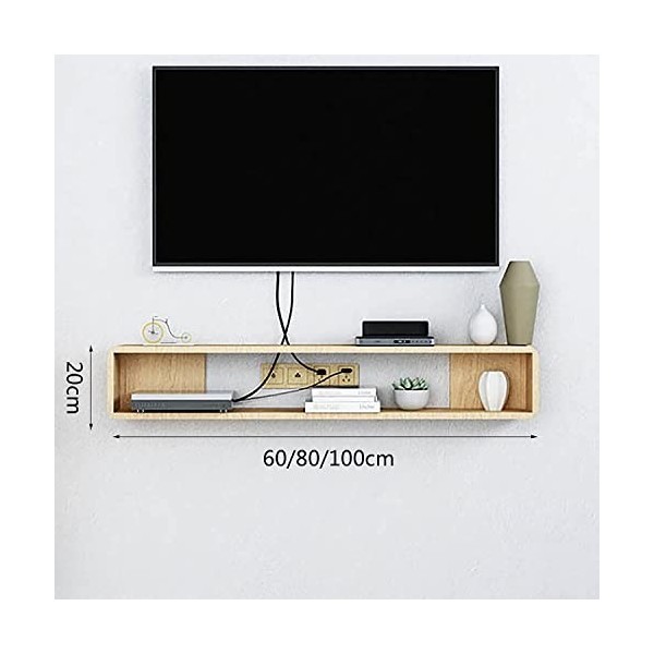 Meuble TV Mural, Meuble TV Flottant avec Rangement Ouvert, Support de Divertissement Suspendu pour décodeur de Routeur/a/80Cm