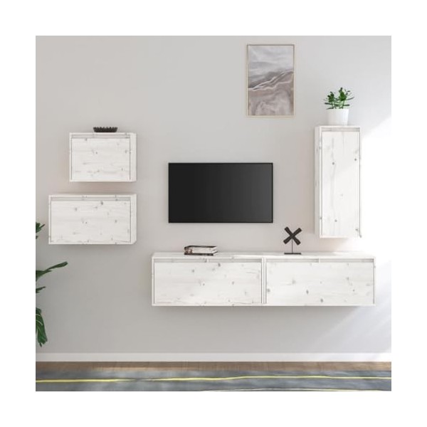 WREWING Meuble TV,Bas Table TV Support de Télévision en Bois pour Salon Chambre Salle à Manger,Support pour Téléviseur Jusqu’