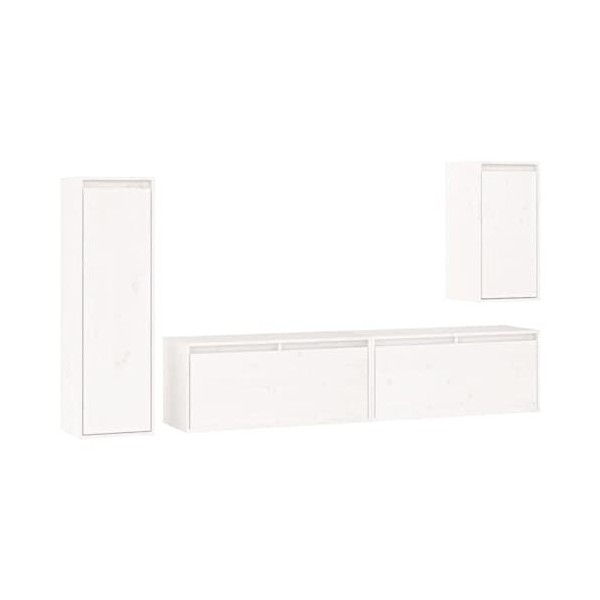 JUNZAI Meubles TV 4 pcs Blanc Bois Massif de pin,Meuble TV,Table Basse Salon Meuble TV,Table Basse LED Couleurs