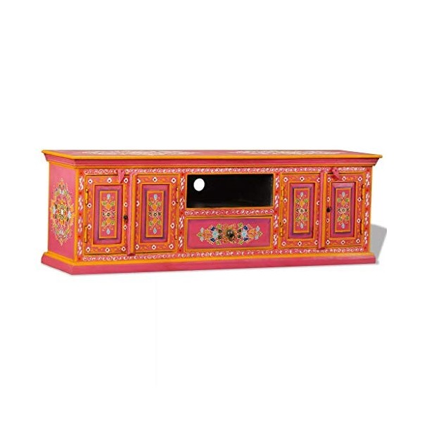 Camerina Meuble TV Bois de manguier Massif Rose Peint à la Main,Meuble TV,Table Basse Salon Meuble TV,Table Basse LED Couleur