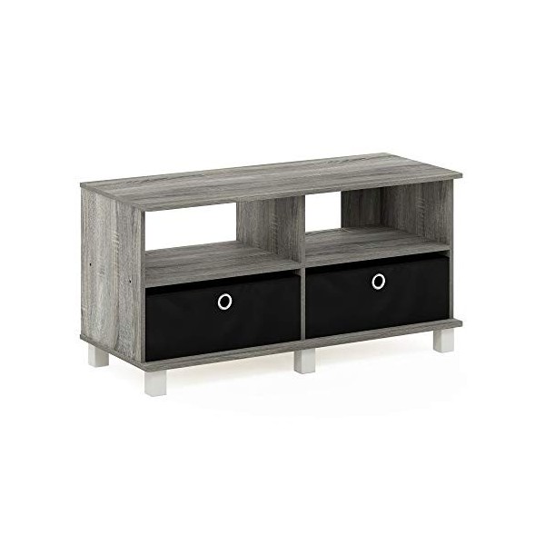 Furinno Centre de Divertissement TV, Chêne Français Gris/Noir, Taille Unique, Bois dense, French Oak Grey/Black, One Size